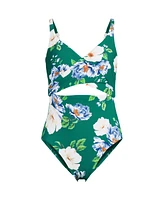 Lands' End Women's Long Wrap Monokini High Leg One Piece Swimsuit