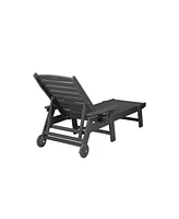 3-Piece Patio Lounge Set, Grey, Chaise Lounges with Table, Wheels & Cup Holder