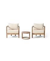 3pc Acacia Patio Set, Brown wash, Beige cushions