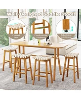 Woven Saddle Stools Set of 2 31'' Faux Pu Leather Bar Height Kitchen Stool