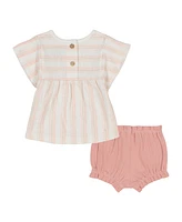 Calvin Klein Baby Girls 2-Piece Slub Jersey Stripe Top and Ribbed Bloomer Shorts Set