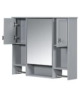 35'' x 28'' Modern Wall Mounted Bathroom Storage Cabinet, Bathroom Wall Cabinet with Mirror, Medicine Cabinet with Towels Bar