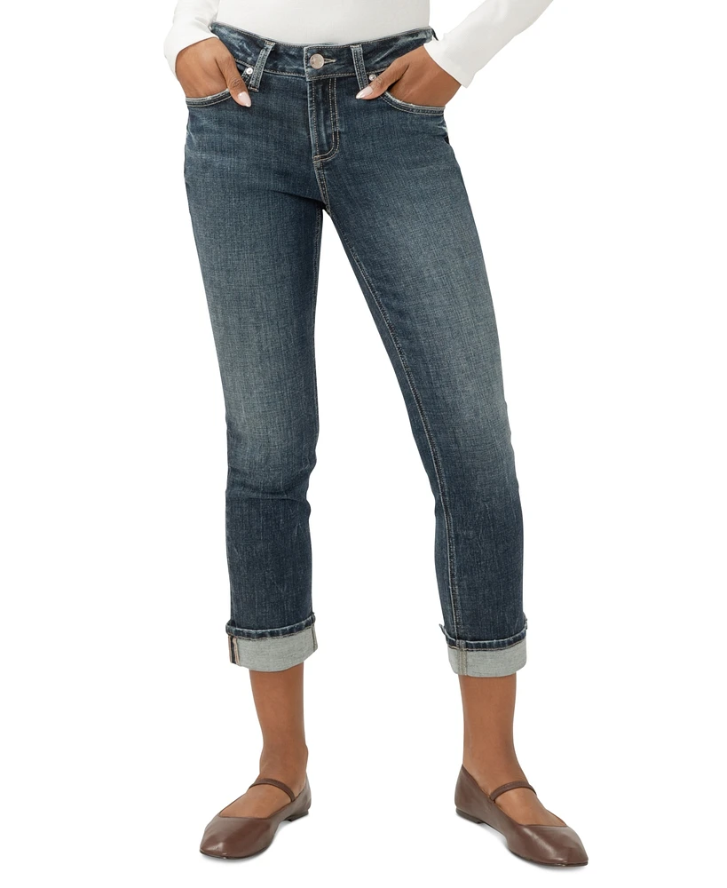 Silver Jeans Co. Women's Suki Mid Rise Curvy-Fit Straight-Leg Cropped