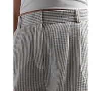 Bcx Juniors' Striped Pleat-Front Mid-Rise Shorts