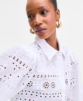 I.n.c. International Concepts Women's Cotton Eyelet Blouson-Sleeve Blouse, Exclusively at Macy's