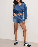Good American Womens Jeanius Cotton Zip Up Hoodie Jeanius Cotton Good 90s Shorts