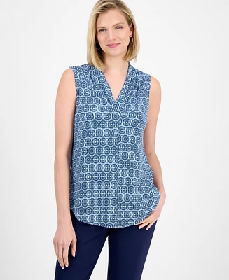 Jm Collection Women's Printed V-Neck Sleeveless Knit Blouse