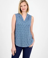 Jm Collection Women's Printed V-Neck Sleeveless Knit Blouse