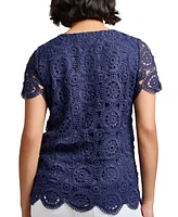 Jones New York Women's Lace Scalloped Short-Sleeve Top