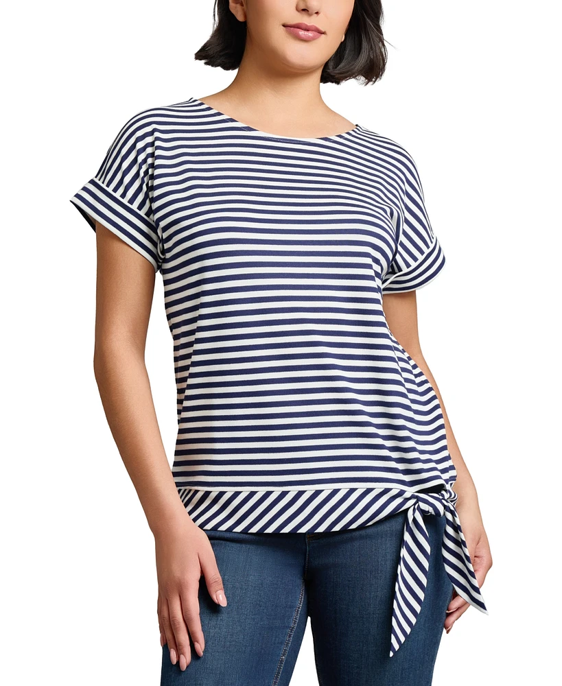 Jones New York Women's Striped Dolman-Sleeve Tie-Waist Top