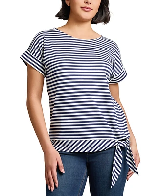 Jones New York Women's Striped Dolman-Sleeve Tie-Waist Top