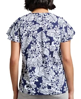 Jones New York Women's Floral-Print Flutter-Sleeve Top