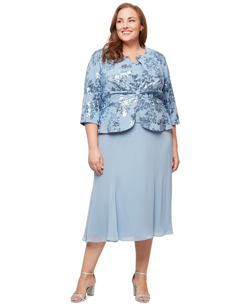 Alex Evenings Plus Sequinned Jacket & Tea-Length Dress