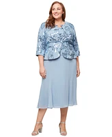 Alex Evenings Plus Sequinned Jacket & Tea-Length Dress