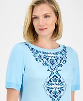 Jm Collection Women's Printed Mixed-Media Sweater, Exclusively at Macy's