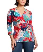 Jones New York Women's Printed Faux-Wrap Tie-Waist Top