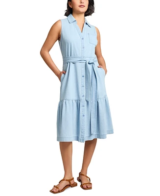 Jones New York Women's Cotton Tie-Waist Sleeveless Midi Shirtdress
