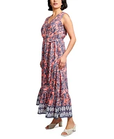 Jones New York Women's Printed Smocked-Waist Tiered Maxi Dress