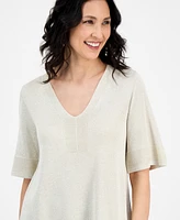 Jm Collection Women's V-Neck Short-Sleeve Shimmer Sweater, Exclusively at Macy's