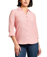 Jones New York Women's Button-Front Roll-Tab-Sleeve Blouse