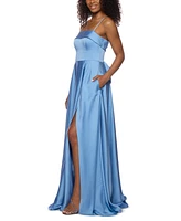 B Darlin Juniors' Satin Square-Neck Sleeveless Gown