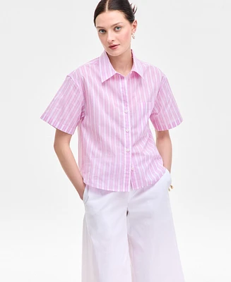 On 34th Women's Cotton Adventure Stripe Short-Sleeve Shirt, Exclusively at Macy's