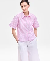 On 34th Women's Cotton Adventure Stripe Short-Sleeve Shirt, Exclusively at Macy's