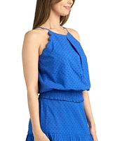 Bcx Juniors' Solid Clip-Dot Smocked-Hem Sleeveless Top