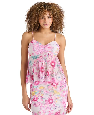 Steve Madden Women's Floral-Print Handkerchief-Hem Sleeveless Top