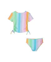Andy & Evan Little Girls Toddler/Child Rainbow Print Textured Short Sleeve Rash Guard Set