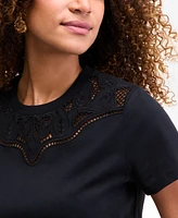 I.n.c. International Concepts Women's Cotton Eyelet Short-Sleeve T-Shirt, Exclusively at Macy's
