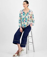 Jm Collection Womens Printed Top Cropped Wide Leg Pants Exclusively At Macys