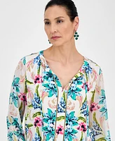 Jm Collection Women's Printed Tie-Neck Long-Sleeve Blouse, Exclusively at Macy's