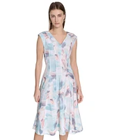 Calvin Klein Women's Watercolor-Print A-Line Dress