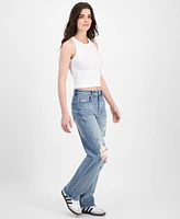 Madden Girl Juniors' Super High Rise Distressed 90s Wide Leg Jeans