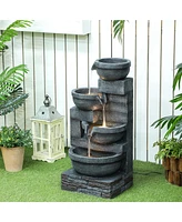 Outsunny Outdoor Water Fountain with Lights, Outdoor Waterfall,