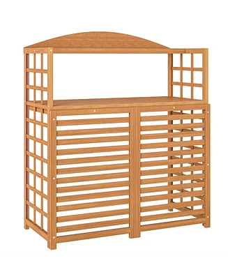 Outsunny Wood Air Conditioner Fence Privacy Screen Potting Table w/ Shelves