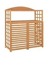 Outsunny Wood Air Conditioner Fence Privacy Screen Potting Table w/ Shelves