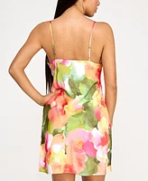 City Studios Juniors' Emma Floral Satin Pleated-Bust Mini Dress