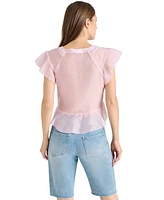Steve Madden Women's Leyla V-Neck Flutter-Sleeve Top