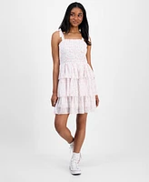 Celebrity Pink Juniors' Floral-Print Smocked Tiered Chiffon Mini Dress