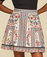 Avec Les Filles Women's Printed Linen-Blend Pleated Mini Skirt