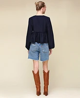 Avec Les Filles Women's Linen-Blend Tie-Front Blouse