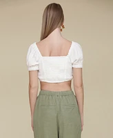 Avec Les Filles Women's Embroidered Cotton Crop Top