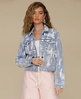 Avec Les Filles Women's Raw-Edge Cropped Trucker Jacket