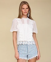 Avec Les Filles Women's Lace Puff-Sleeve Top