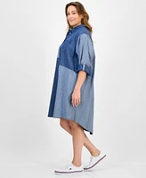 Tommy Hilfiger Plus Patchwork Chambray Shirtdress