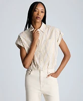 Kenneth Cole Women's Striped Short Dolman-Sleeve Cropped Shirt
