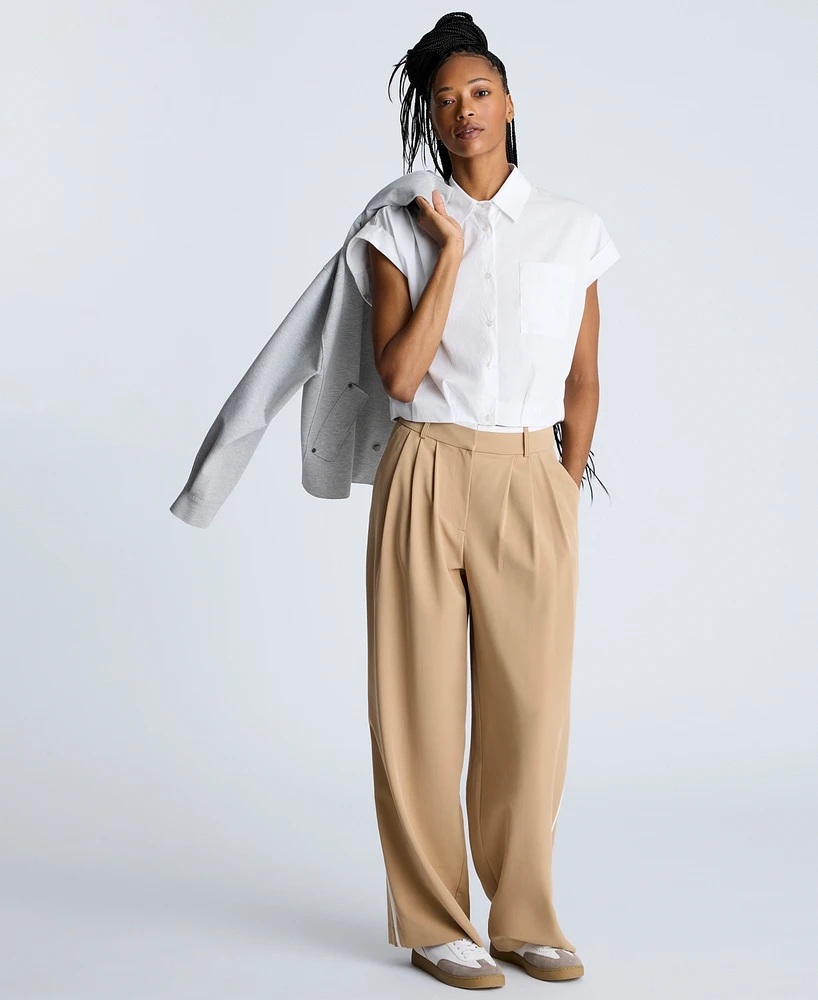 Kenneth Cole Women's Tipped Wide-Leg Pleated Pants