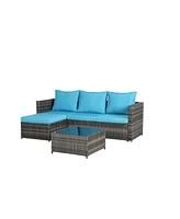 2-Piece Wicker Patio Set, L-Shaped, Ottoman, Lounger Table